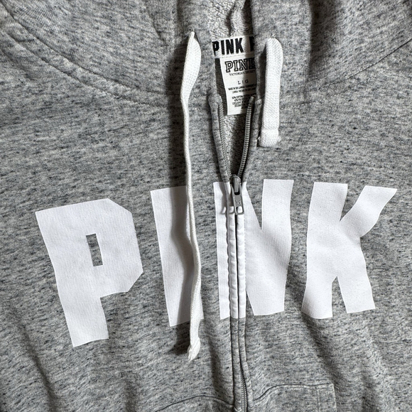 PINK Victoria’s Secret Campus Crew Full Zip Up Hooded Sweater Jacket Grey Large - Picture 3 of 7